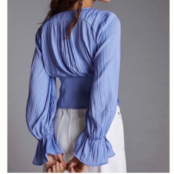 Anthropologie Silky Boho Bohemian Flowy Elegant Blue Women's Top - Picture 2 of 11